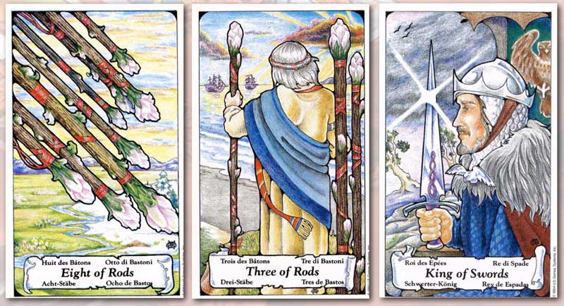 The Mom Loved You Best triplet tells a story that you can see in the cards, the 8 of Rods, 3 of Rods and King of Swords.